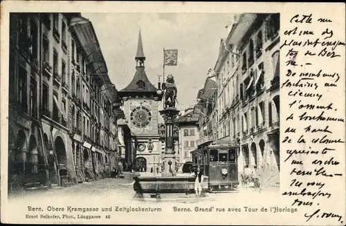 Ak Bern Stadt Schweiz, Obere Kramgasse und Zeitglockenturm