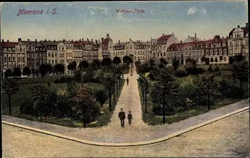 Ak Meerane in Sachsen, Wettiner Platz, Häuser, Parkanlage