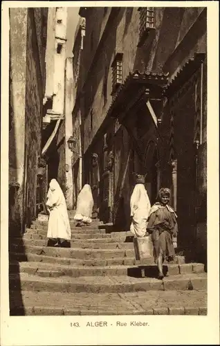 Ak Algier Alger Algerien, Rue Kleber, Straßenpartie, verschleierte Frauen