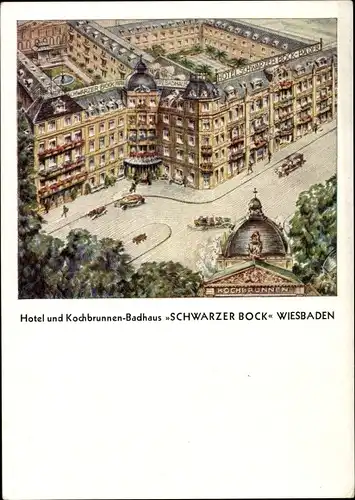 Ak Wiesbaden in Hessen, Hotel und Kochbrunnen Badhaus Schwarzer Bock, Bes. Th. Schäfer