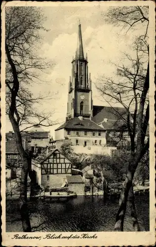 Ak Rathenow im Havelland, Blick auf die Kirche, Flusspartie, Wohnhäuser