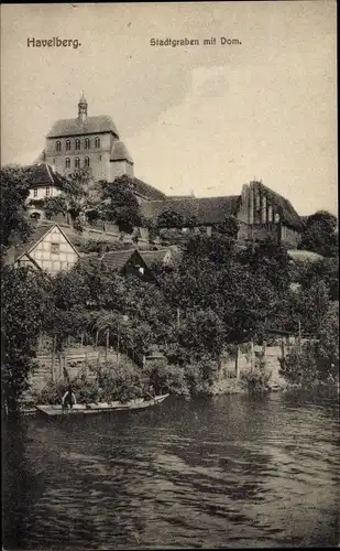 Ak Havelberg in Sachsen Anhalt, Stadtgraben mit Dom