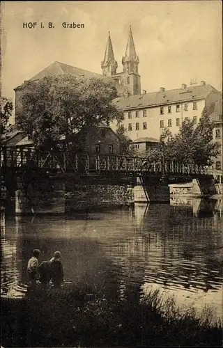 Ak Hof an der Saale Oberfranken Bayern, Graben, Stadtansicht, Türme