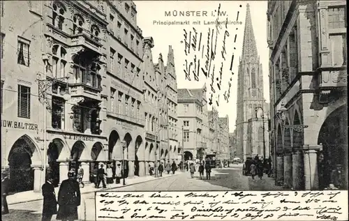 Ak Münster in Westfalen, Prinzipalmarkt mit Lambertikirche