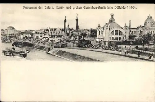 Ak Düsseldorf am Rhein, Kunst- und Gartenbau-Ausstellung 1904, Panorama, Schiff