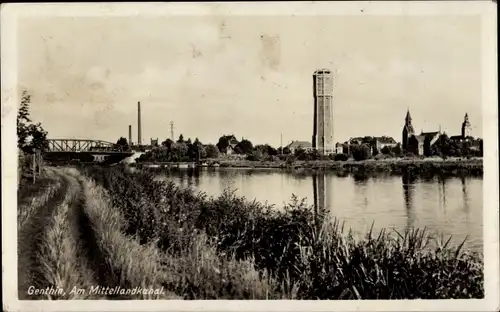 Ak Genthin, Partie am Mittellandkanal, Wasserturm, Elbe Havel Kanal
