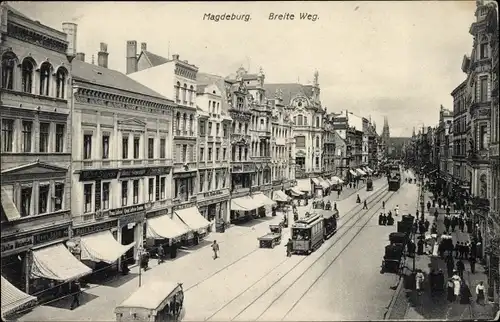 Ak Magdeburg an der Elbe, Breiter Weg, Straßenbahn