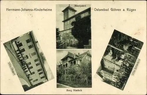 Ak Ostseebad Göhren auf Rügen, Hermann Johanna Kinderheime, Nordpeert, Burg Niedeck, Villa Ohlert