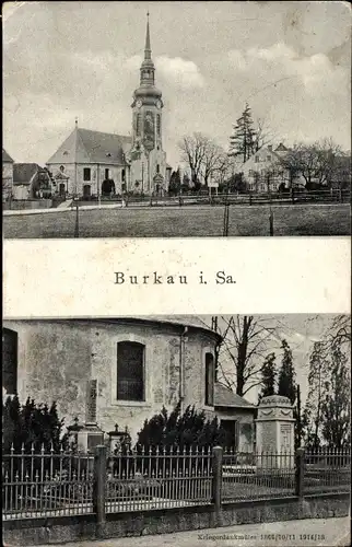 Ak Burkau in Sachsen, Kirche, Kriegerdenkmal