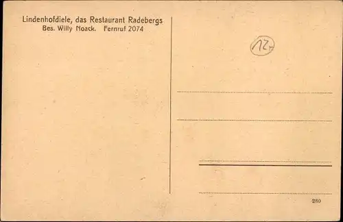 Ak Radeberg in Sachsen, Lindenhofdiele, Restaurant Radeberg, Bes. Willy Noack