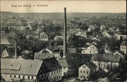 Ak Bretnig Hauswalde im Kreis Bautzen, Blick über die Dächer von Niederdorf, Schornstein