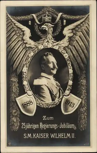 Passepartout Ak Kaiser Wilhelm II., Portrait, 25 jähriges Regierungsjubiläum 1888-1913