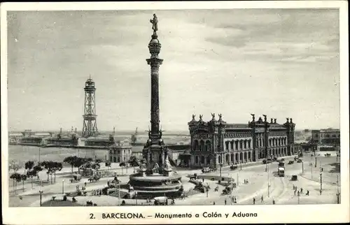 Ak Barcelona Katalonien Spanien, Monumento a Colon y Aduana