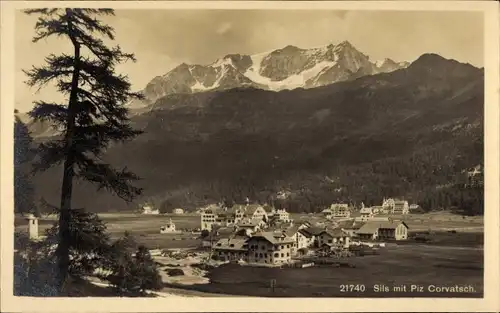 Ak Sils im Engadin Kanton Graubünden Schweiz, Gesamtansicht, Piz Corvatsch