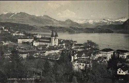 Ak Luzern Stadt Schweiz, Gesamtansicht, Alpen