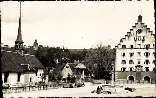 Ak Fribourg Freiburg Stadt Schweiz, Platz, Kirche