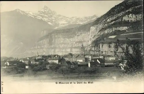 Ak St Maurice Kanton Wallis Schweiz, et la Dent du Midi