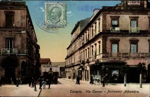Ak Tarent Taranto Puglia, Via Cavour, Politeama Alhambra