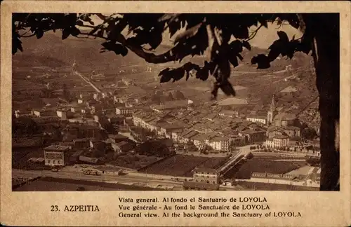 Ak Azpeitia Baskenland Spanien, Vista general, Al fondo el Santuario de Loyola