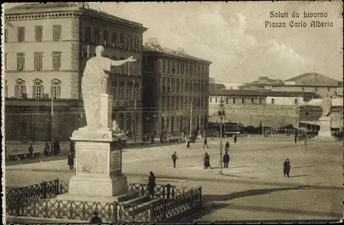 Ak Livorno Toscana, Piazza Carlo Alberto, Statue