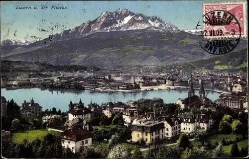 Ak Luzern Stadt Schweiz, Totalansicht mit Pilatus