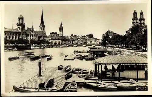 Ak Zürich Stadt Schweiz, Partie am Hafen, Boote