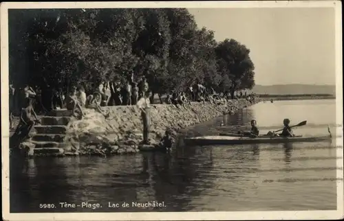 Ak Neuchâtel Neuenburg Stadt, Tene Plage, Lac