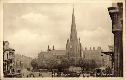 Ak Birmingham West Midlands England, The Bull Ring, St. Martin's Church