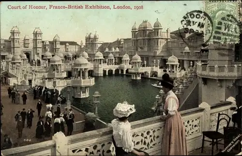 Ak London City England, Court of Honour, Franco-British Exhibition 1908