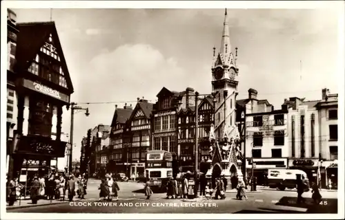 Ak Leicester East Midlands England, Clock Tower and City, Bus