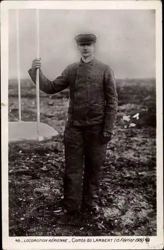 Ak Aviation, Locomotion Aerienne, Aviateur Comte de Lambert, 1909