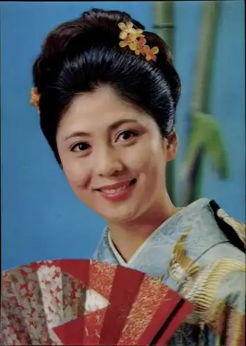 3 D Ak Winky Girl, Zwinkernde Asiatin mit Fächer