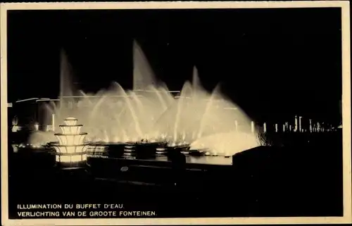 Ak Bruxelles Brüssel, Exposition, Weltausstellung 1935, Illumination du Buffet d'Eau, Fontaine