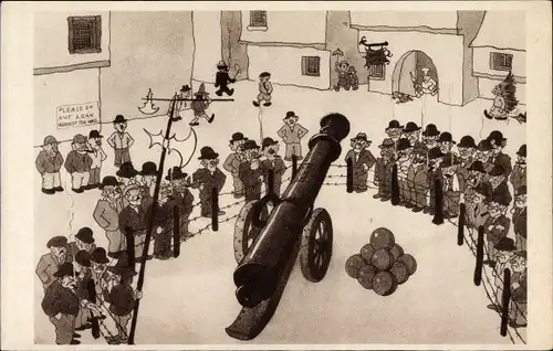 Künstler Ak Dratz, Jean, Chicago World's Fair 1933, Picturesque Belgium, They admire the old gun