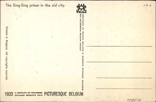 Künstler Ak Dratz, Jean, Chicago World's Fair 1933, Picturesque Belgium, Sing Sing prison