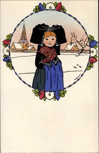 Künstler Ak Hansi, Mädchen in Elsässer Volkstracht