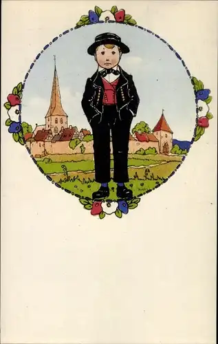 Künstler Ak Hansi, Junge in Elsässer Volkstracht