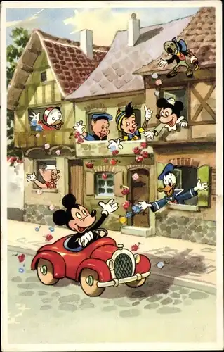 Künstler Ak Walt Disney, Mickey Mouse, Donald Duck, Pinocchio