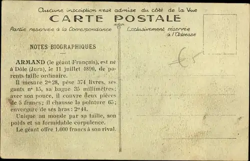 Ak Armand Bronner, Geant Francais