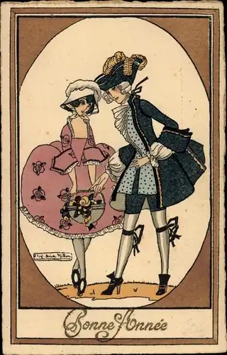 Künstler Ak Glückwunsch Neujahr, Elegantes Paar