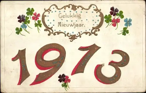 Präge Ak Glückwunsch Neujahr 1913, Glücksklee