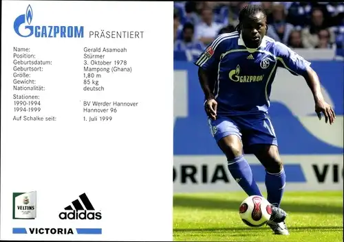 Ak Fußballer Gerald Asamoah, Adidas, Portrait, Autogramm, Gazprom, Schalke 04