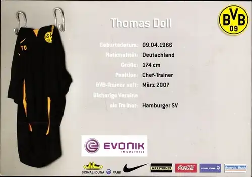 Ak Fußball Trainer Thomas Doll, Portrait, Autogramm, BVB 09