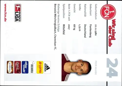 Ak Fußballer Peer Kluge, Portrait, Autogramm, 1. FCN