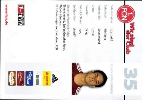 Ak Fußballer Chhunly Pagenburg, Portrait, Autogramm, 1. FCN
