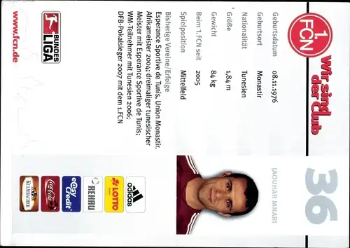 Ak Fußballer Jaouhar Mnari, 1. FCN, Portrait, Autogramm