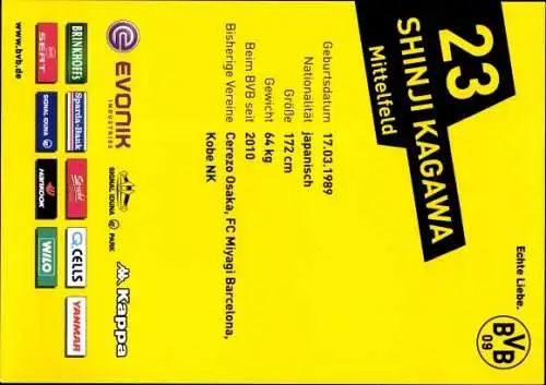 Ak Fußballer Shinji Kagawa, Portrait, Autogramm, BVB 09