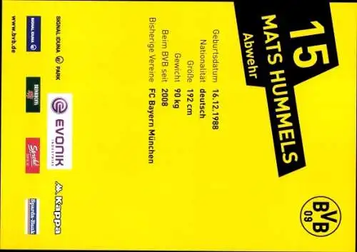 Ak Fußballer Mats Hummels, Portrait, Autogramm, BVB 09