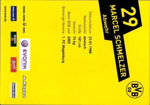 Ak Fußballer Marcel Schmelzer, Portrait, Autogramm, BVB 09