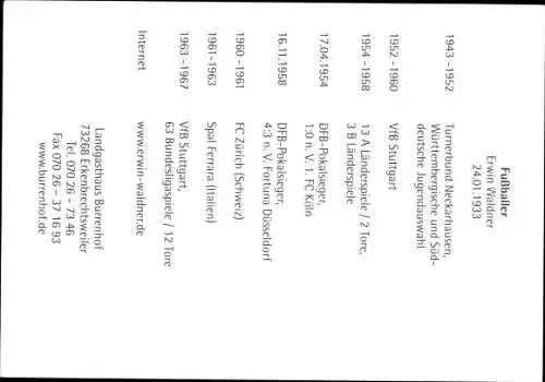 Ak Fußballer Erwin Waldner, Portrait, Autogramm